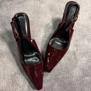 Burgundy Patent Slingback Kitten Heels